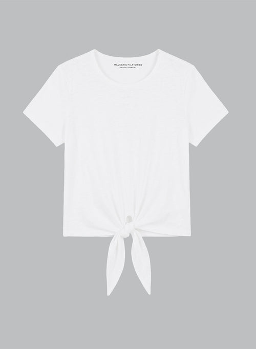 Camiseta blanca cuello redondo y manga corta de algodón Supima - MAJESTIC FILATURES