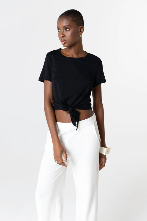 T-shirt Noir Col Rond Manches Courtes en Coton Supima - MAJESTIC FILATURES