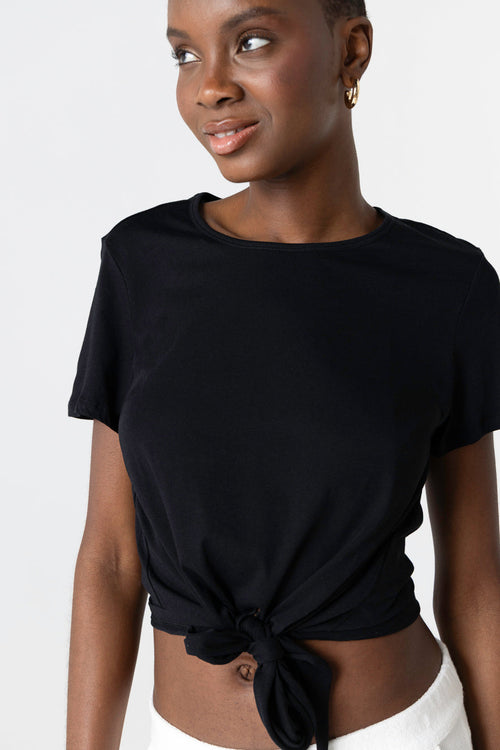 T-shirt Noir Col Rond Manches Courtes en Coton Supima - MAJESTIC FILATURES