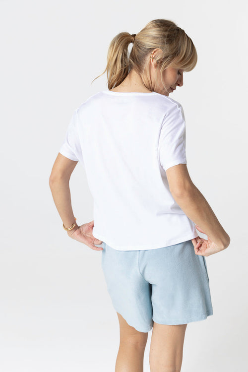 Camiseta blanca cuello en V y manga corta de algodón Supima - MAJESTIC FILATURES