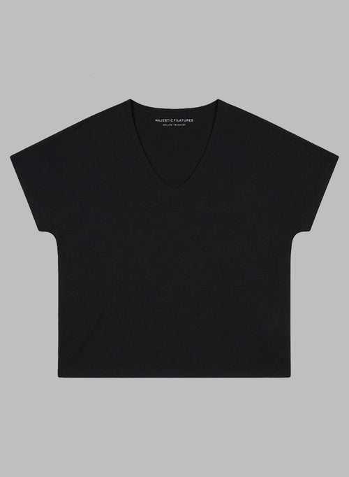 Camiseta negra cuello en V y manga corta de algodón Supima - MAJESTIC FILATURES