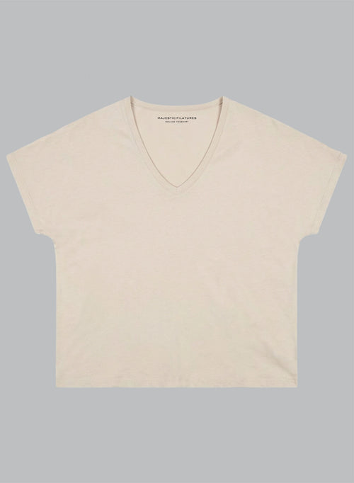 Camiseta beige cuello en V y manga corta de algodón Supima - MAJESTIC FILATURES