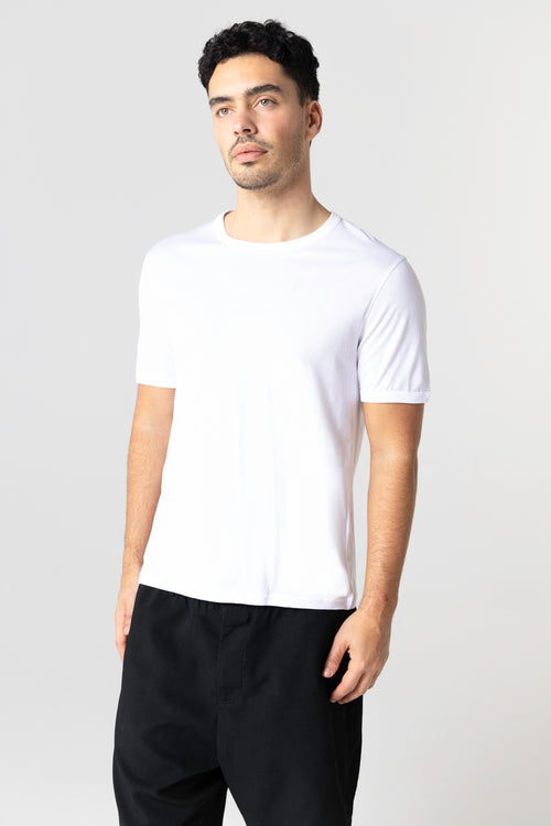 T-shirt Blanc Col Rond Manches Courtes en Coton supima - MAJESTIC FILATURES