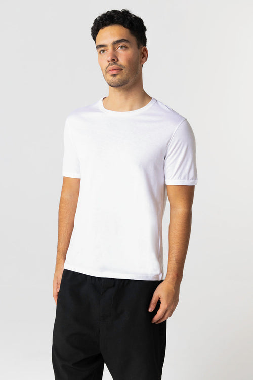 White Round Neck Short Sleeve T-shirt in Supima Cotton - MAJESTIC FILATURES