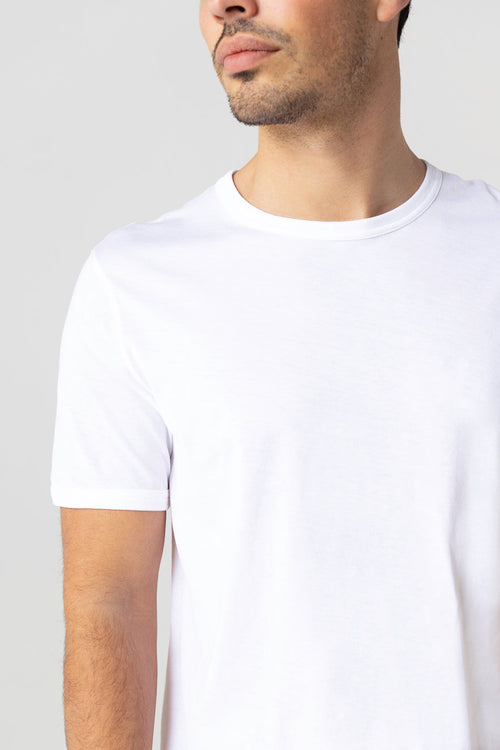 White Round Neck Short Sleeve T-shirt in Supima Cotton - MAJESTIC FILATURES