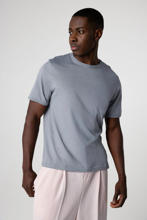 Camiseta gris cuello redondo y manga corta de algodón Supima - MAJESTIC FILATURES