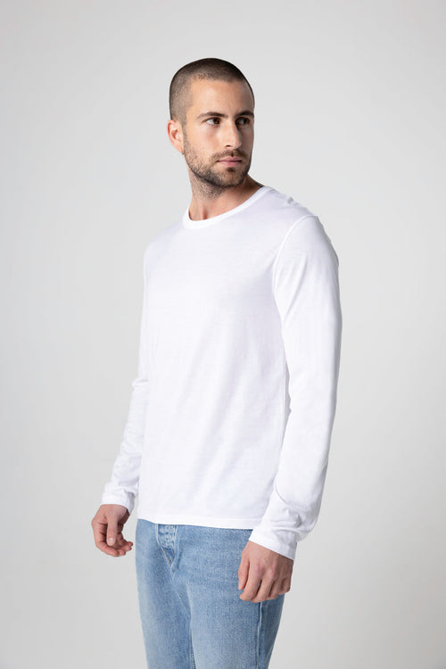 Camiseta blanca cuello redondo y manga larga de algodón Supima - MAJESTIC FILATURES