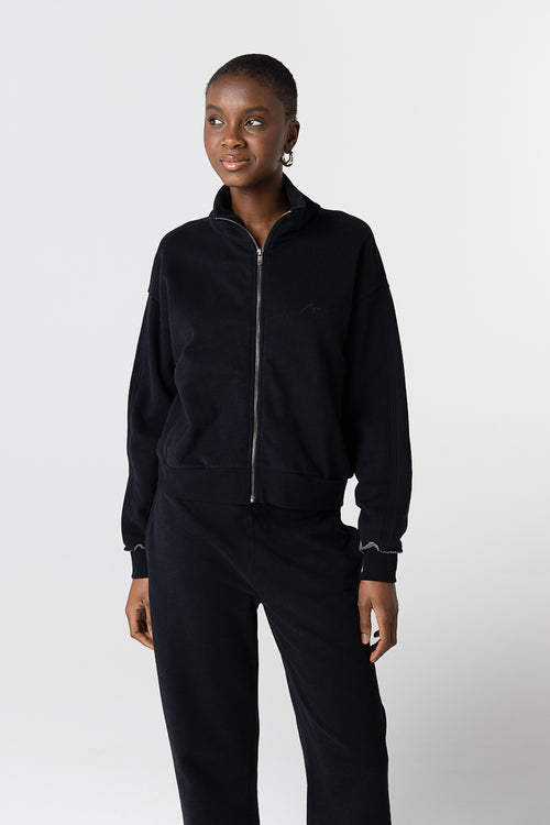 Black Sweatshirt with Long Sleeve High Neck in Organic Cotton / Cotton - MAJESTIC FILATURES