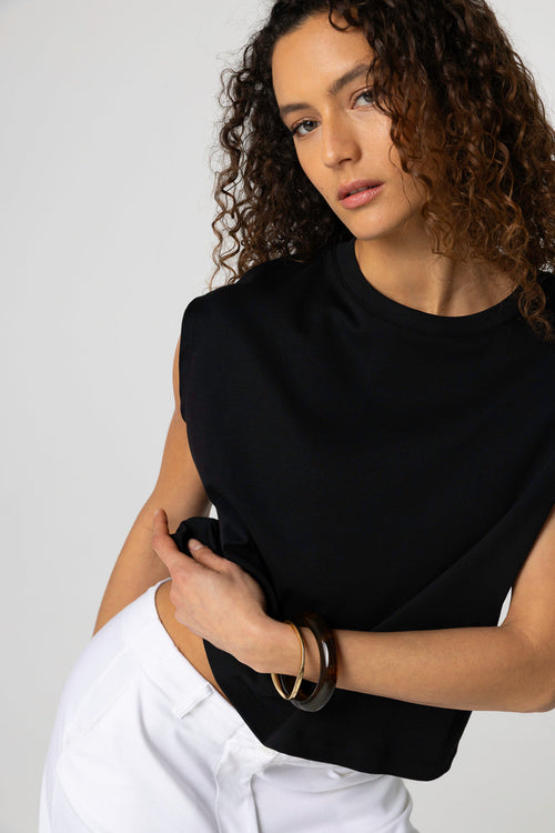 Débardeur Noir Col Rond Sans Manches en Coton Supima - MAJESTIC FILATURES