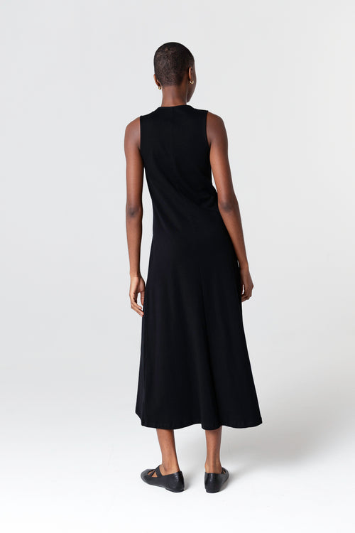 Black V-neck sleeveless dress in Supima cotton - MAJESTIC FILATURES
