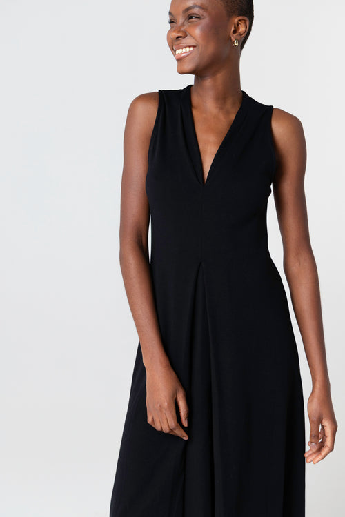 Black V-neck sleeveless dress in Supima cotton - MAJESTIC FILATURES