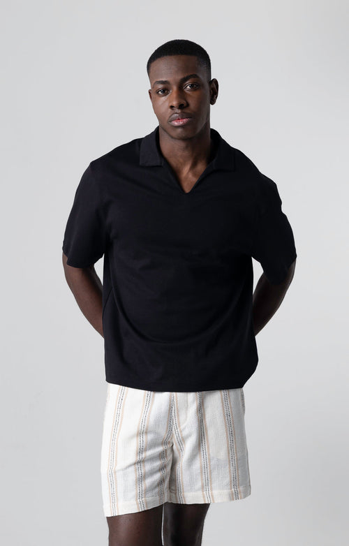 Kurzarm-Polohemd aus Supima-Baumwolle in Schwarz - MAJESTIC FILATURES