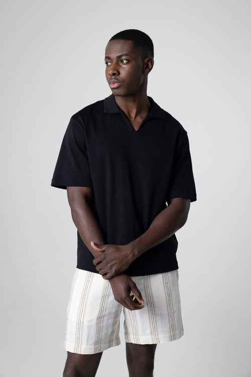 Kurzarm-Polohemd aus Supima-Baumwolle in Schwarz - MAJESTIC FILATURES