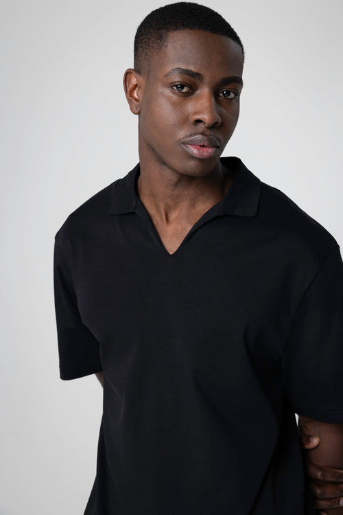 Kurzarm-Polohemd aus Supima-Baumwolle in Schwarz - MAJESTIC FILATURES