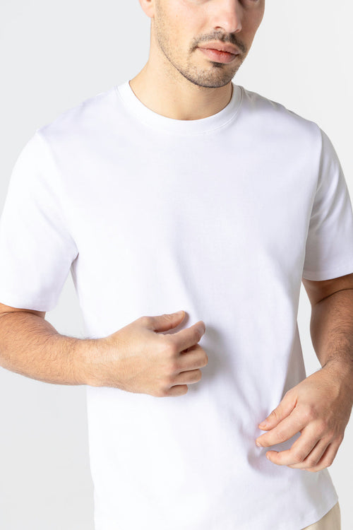 T-shirt Blanc Col Rond Manches Courtes en Coton Supima - MAJESTIC FILATURES