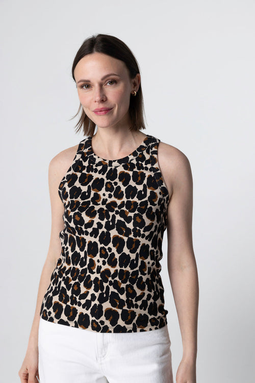 Ecru meliertes ärmelloses Tanktop mit Rundhalsausschnitt aus Baumwolle/Elasthan - MAJESTIC FILATURES