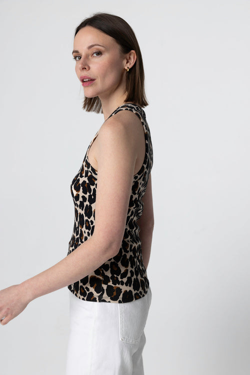 Ecru meliertes ärmelloses Tanktop mit Rundhalsausschnitt aus Baumwolle/Elasthan - MAJESTIC FILATURES