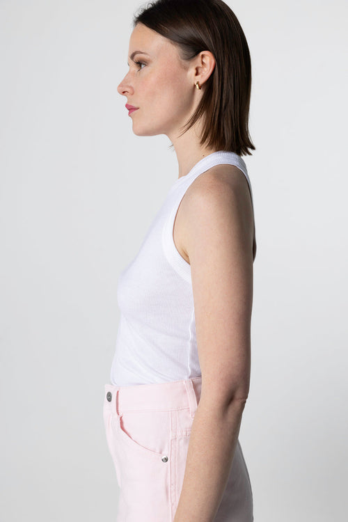Ärmelloses Tanktop mit Rundhalsausschnitt aus Viskose/Elasthan in Weiß - MAJESTIC FILATURES