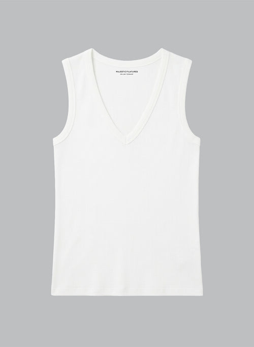 White V-neck Viscose / Elastane Tank Top - MAJESTIC FILATURES