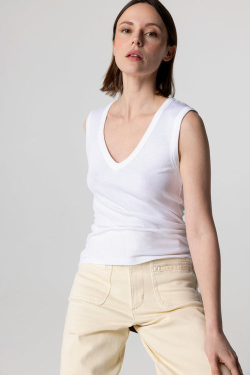 White V-neck Viscose / Elastane Tank Top - MAJESTIC FILATURES