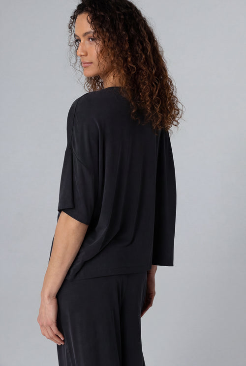T-shirt Noir Col Rond Manches Courtes en Cupro / Elasthanne - MAJESTIC FILATURES