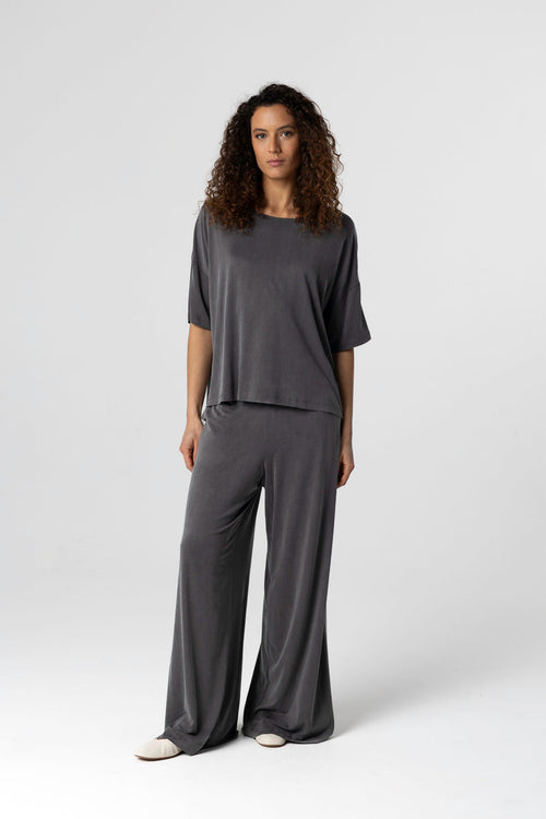 T-shirt Gris foncé Col Rond Manches Courtes en Cupro / Elasthanne - MAJESTIC FILATURES
