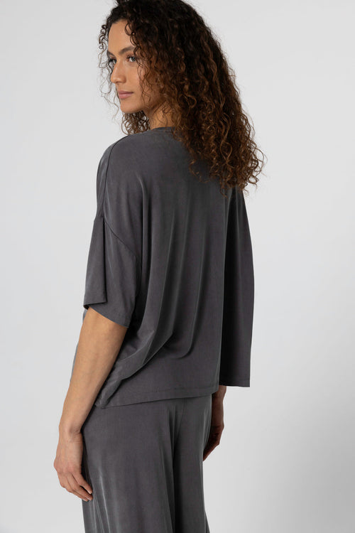 Dark Gray Round-Neck Short-Sleeve T-shirt in Cupro / Elastane - MAJESTIC FILATURES