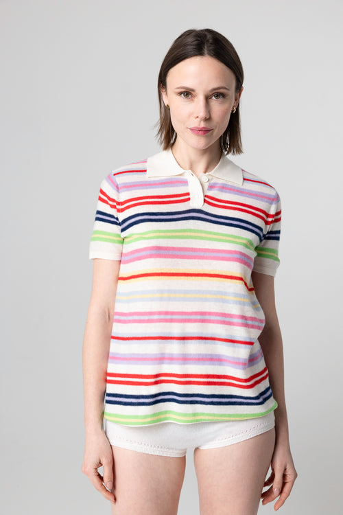 Polo Blanc Manches Courtes en Cachemire extrafine - MAJESTIC FILATURES