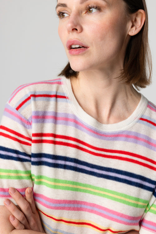 T-shirt Blanc Col Rond Manches Courtes en Cachemire extrafine - MAJESTIC FILATURES