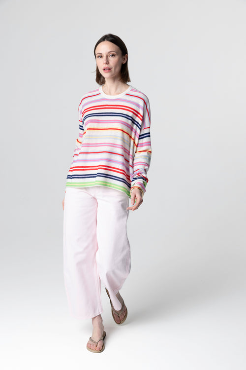 Pull rayé multicouleur Col Rond Manches Longues en Cachemire extrafine - MAJESTIC FILATURES