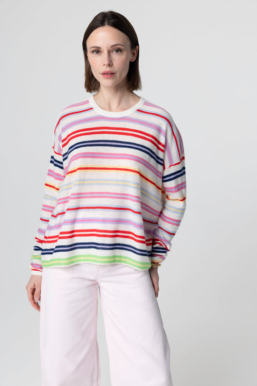 Pull rayé multicouleur Col Rond Manches Longues en Cachemire extrafine - MAJESTIC FILATURES