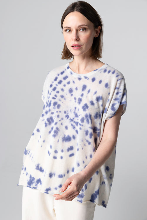 Pull bleu Col Rond Sans Manches en Cachemire - MAJESTIC FILATURES
