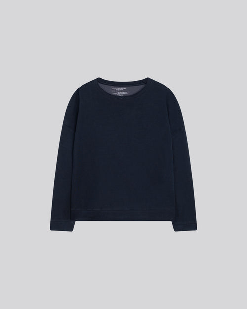 Sweat Bleu / Gris Col Rond Manches Longues en Coton organique / Cachemire - MAJESTIC FILATURES