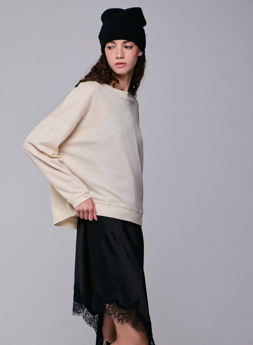 Sudadera gris de manga larga con cuello redondo en algodón orgánico / cachemir - MAJESTIC FILATURES