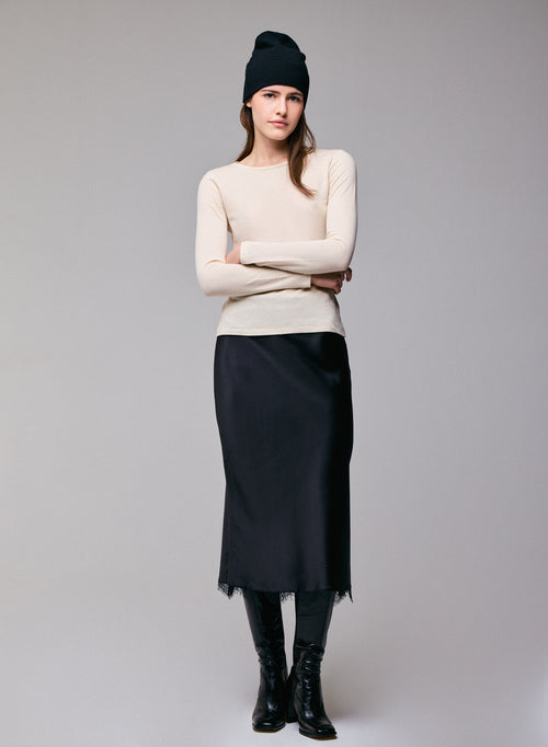 Grey Round Neck Long Sleeve T-shirt in Organic Cotton / Cashmere - MAJESTIC FILATURES