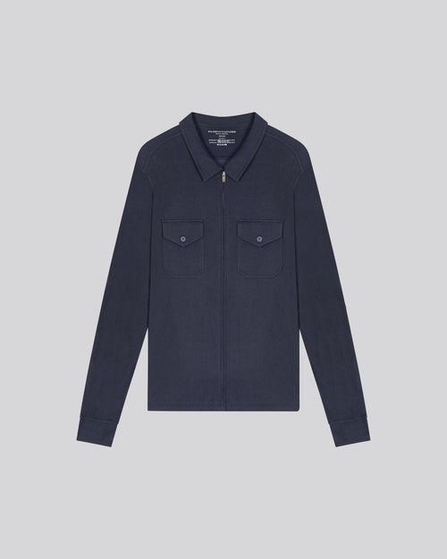 Chemise Bleu / Gris Chemise Manches Longues en Coton organique / Cachemire - MAJESTIC FILATURES