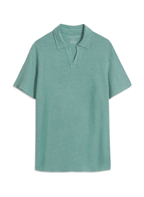 Blue Short Sleeve Polo Collar Linen / Elastane T-shirt - MAJESTIC FILATURES