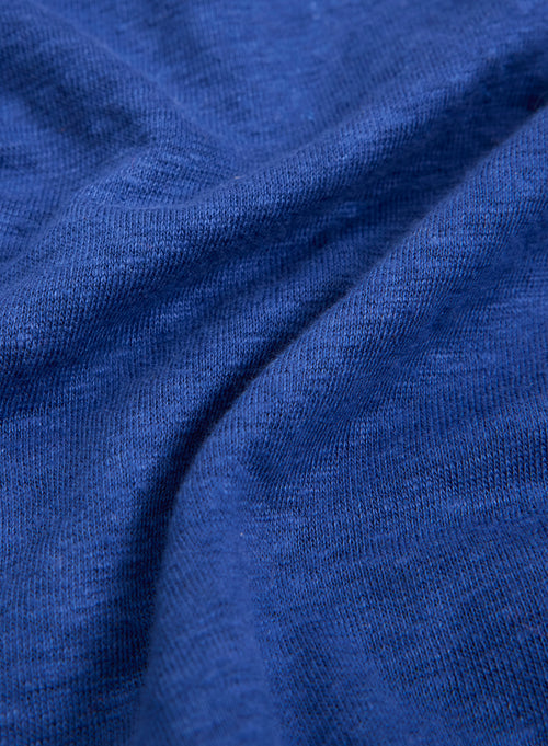 Blue Round Neck Short Sleeve Linen / Elastane Tee-shirt - MAJESTIC FILATURES