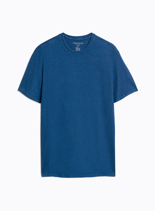 Blue Short Sleeve Round Neck Linen / Elastane T-shirt - MAJESTIC FILATURES