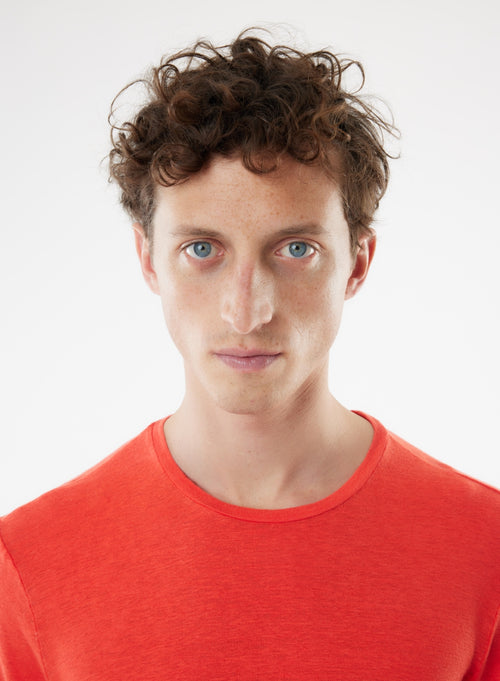 Orange Short Sleeve Round Neck Linen / Elastane T-shirt - MAJESTIC FILATURES