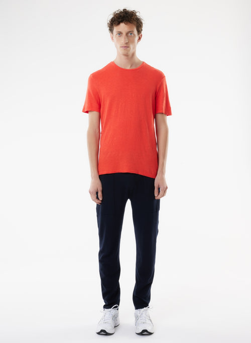 Orange Short Sleeve Round Neck Linen / Elastane T-shirt - MAJESTIC FILATURES