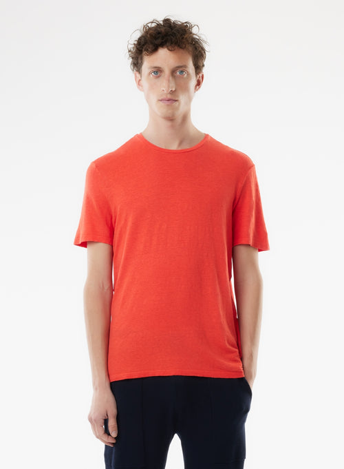 T-shirt Orange Manches Courtes Col Rond en Lin / Elasthanne - MAJESTIC FILATURES