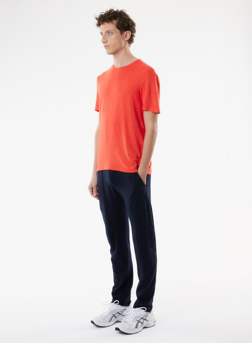 Orange Short Sleeve Round Neck Linen / Elastane T-shirt - MAJESTIC FILATURES