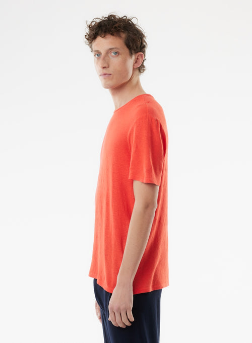 Orange Short Sleeve Round Neck Linen / Elastane T-shirt - MAJESTIC FILATURES