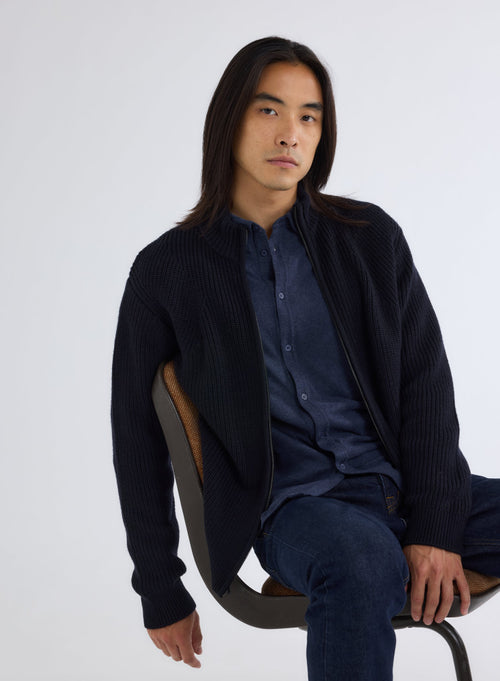 Deluxe Cotton Long Sleeve Navy Shirt - MAJESTIC FILATURES