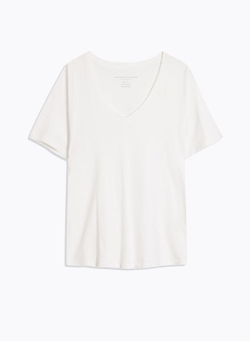 T-shirt Blanc Patty col V manches courtes en Coton - MAJESTIC FILATURES