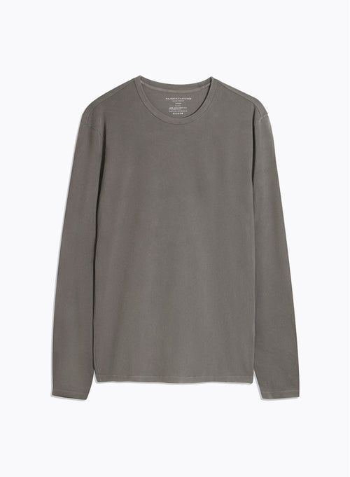 Grey Long Sleeve Crew Neck T-Shirt in Organic Cotton and Elastane - MAJESTIC FILATURES