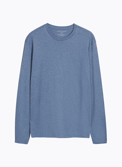 James Blue T-shirt Crew Neck Long Sleeves in Deluxe Cotton - MAJESTIC FILATURES